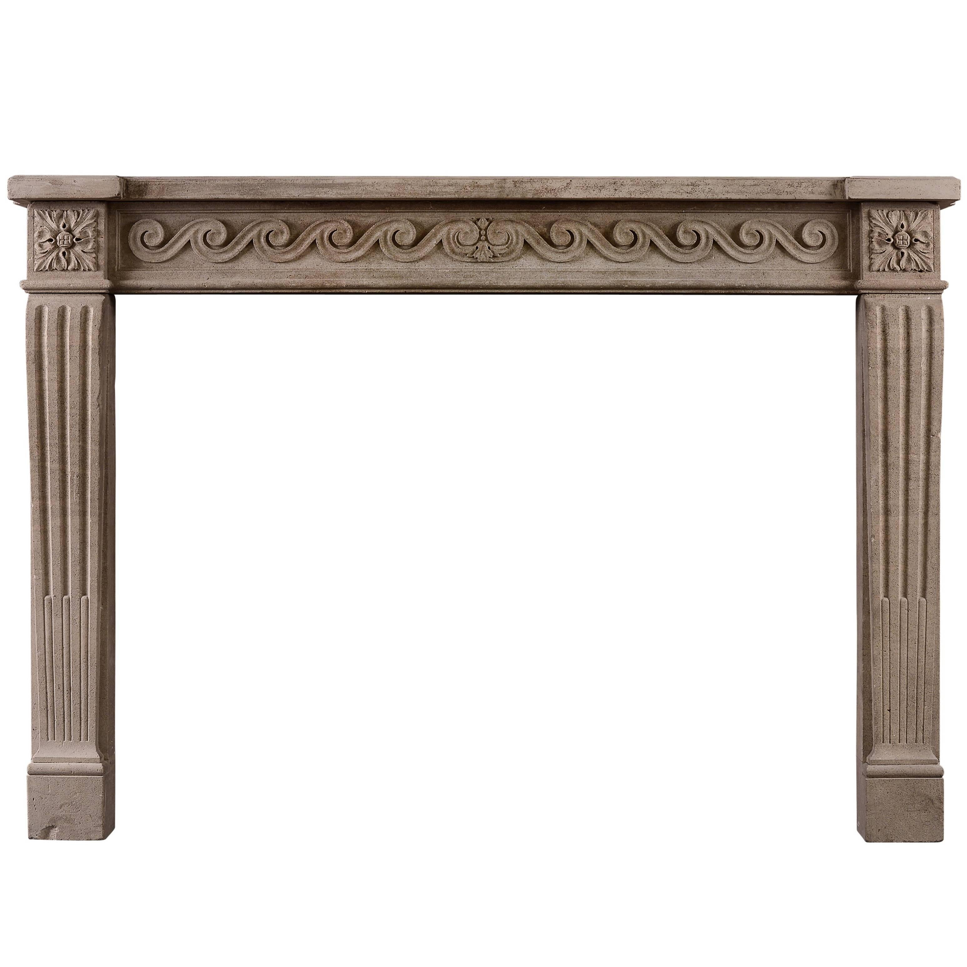 French Stone Fireplace in the Louis XVI Style For Sale