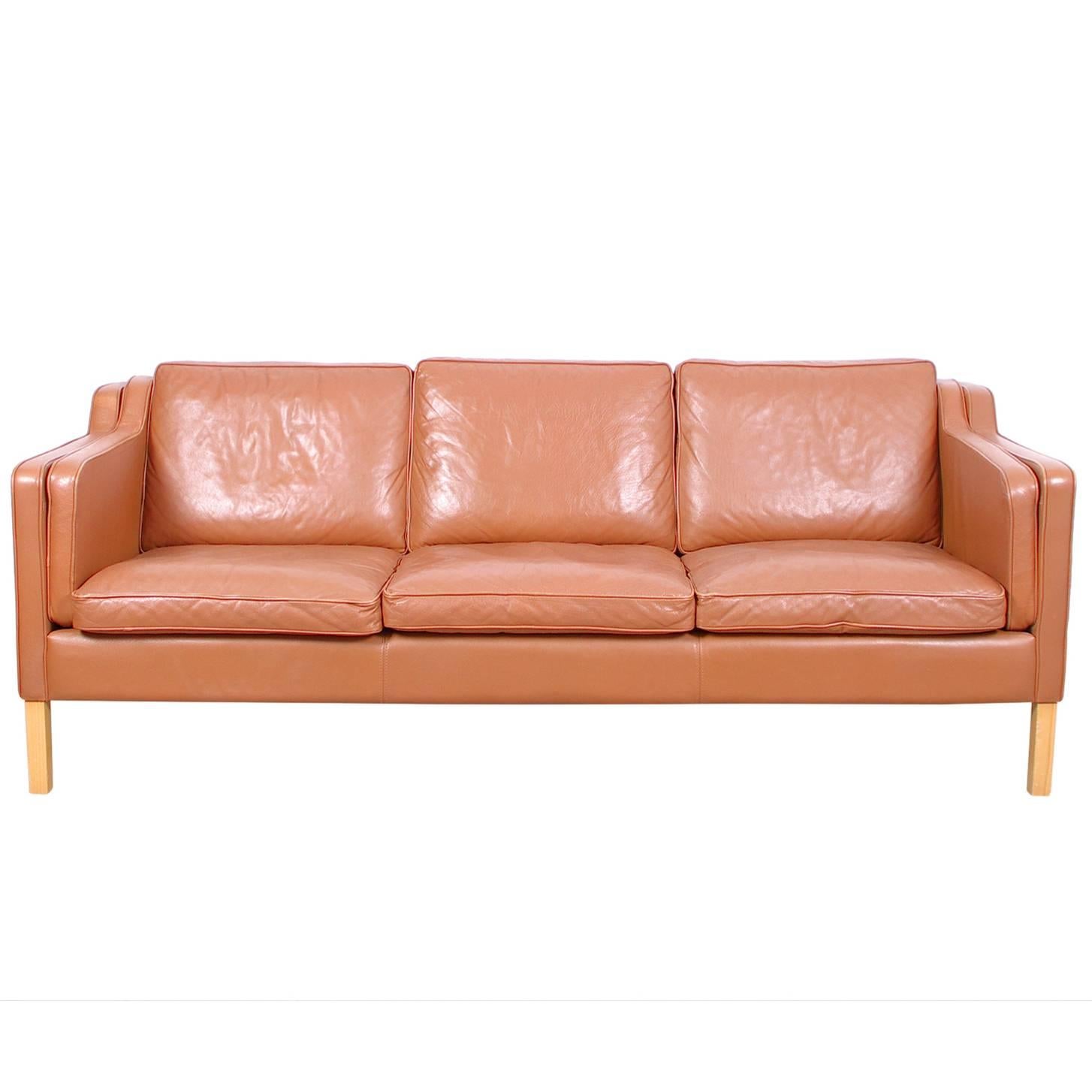 Vintage Danish Leather Three-Seat Sofa by Stouby