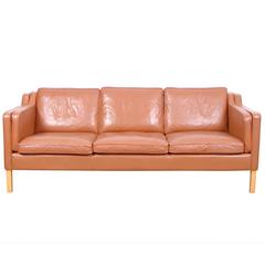 Vintage Danish Leather Three-Seat Sofa by Stouby