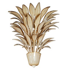 Mid-Century Three-Tier Murano Glass Chandelier with Palm Motif