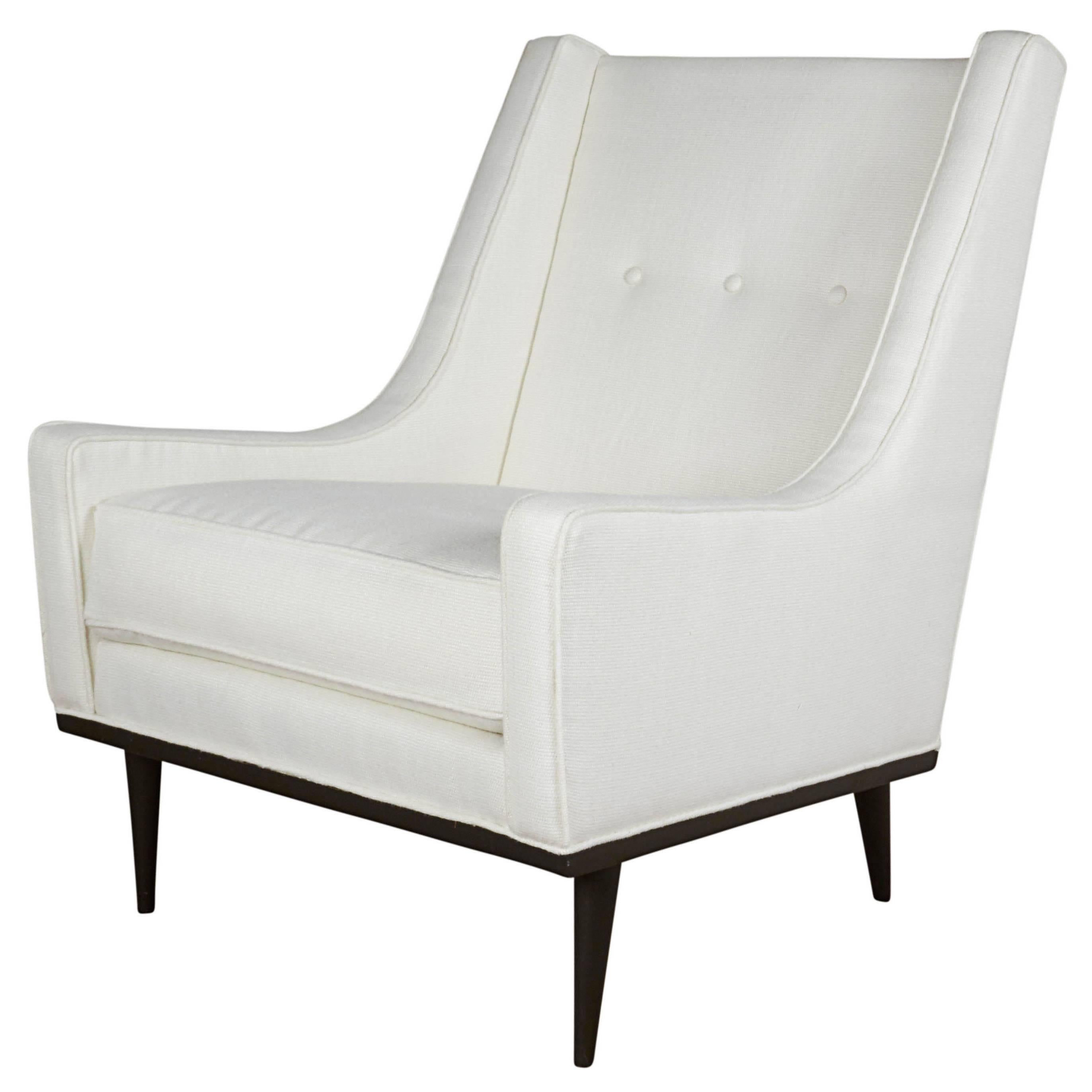 Milo Baughman White Linen Lounge Chair for James Inc.