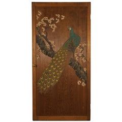 Japanese Door with Peacock Painting, Late 19th-Early 20th Century