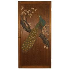 Japanese Door with Peacock Painting, Late 19th-Early 20th Century 2