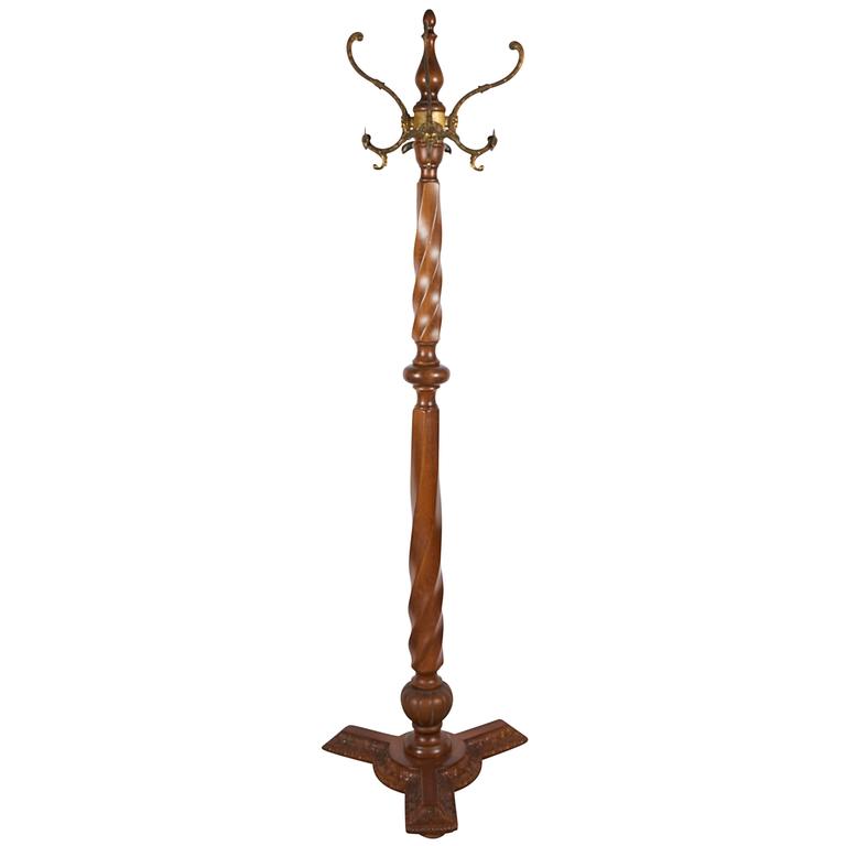 MidCentury Italian Wood Coat Rack with Brass Accents at 1stdibs