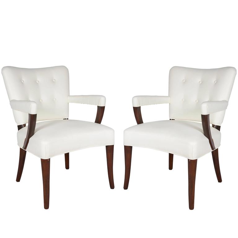 Pair of Stow Davis White Leather Armchairs For Sale at 1stdibs