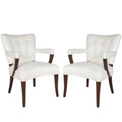 Vintage Pair of Stow Davis White Leather Armchairs
