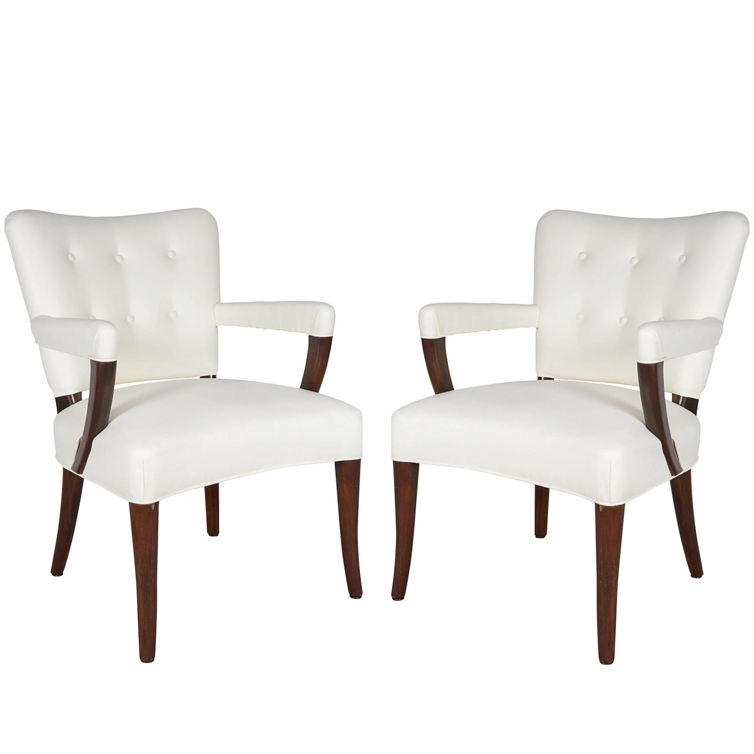 Pair of Stow Davis White Leather Armchairs For Sale at 1stdibs