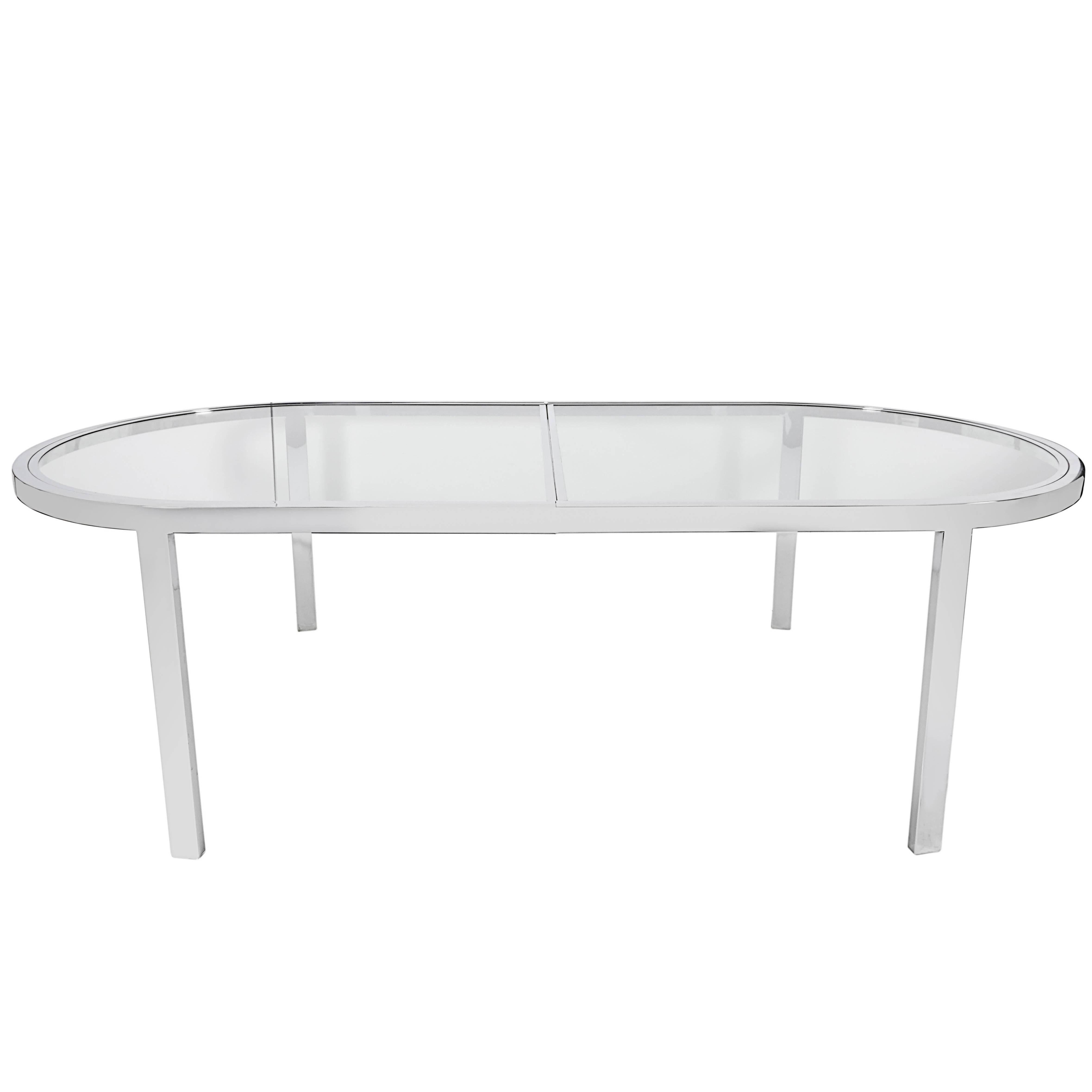 Milo Baughman Glass Top Dining Table in Chrome