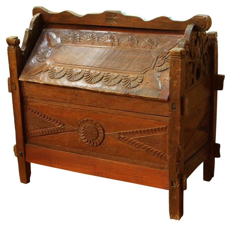 Antique Ebonized Hand Painted Mexican Wedding Trunk For At 1stdibs Hand Carved Ark Form Camphor Wood Trunk