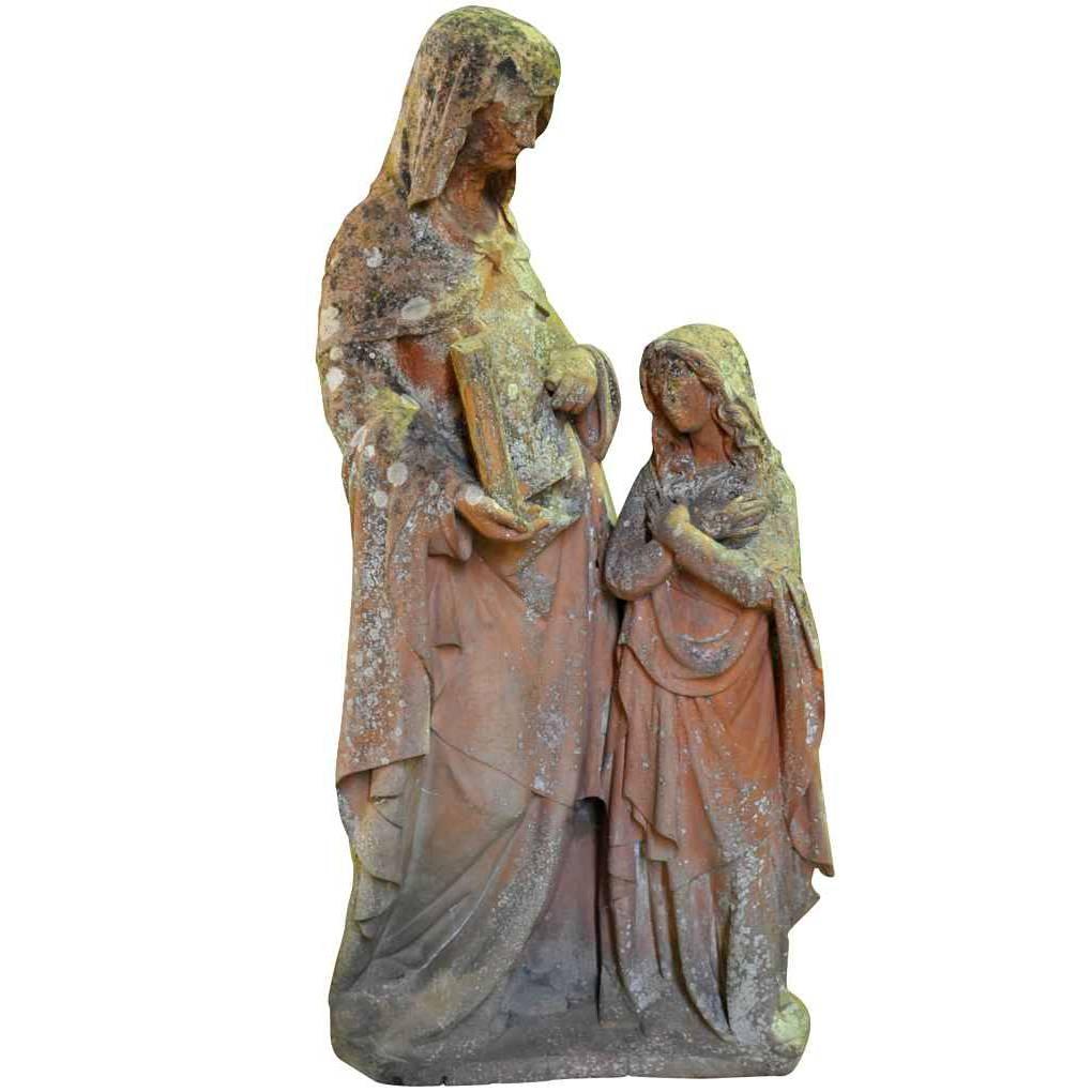Italian 19th Century Terracotta Statue of a Woman and Young Girl
