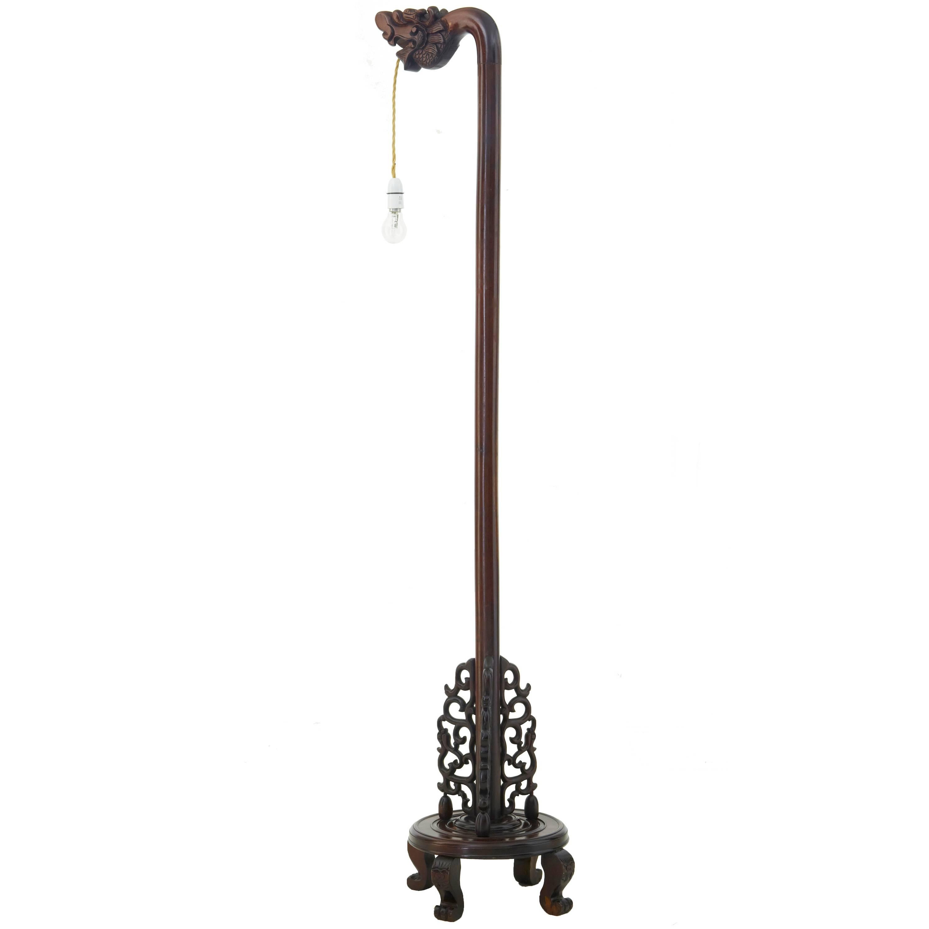 Decorative Chinese Carved Hard Wood Floor Lamp