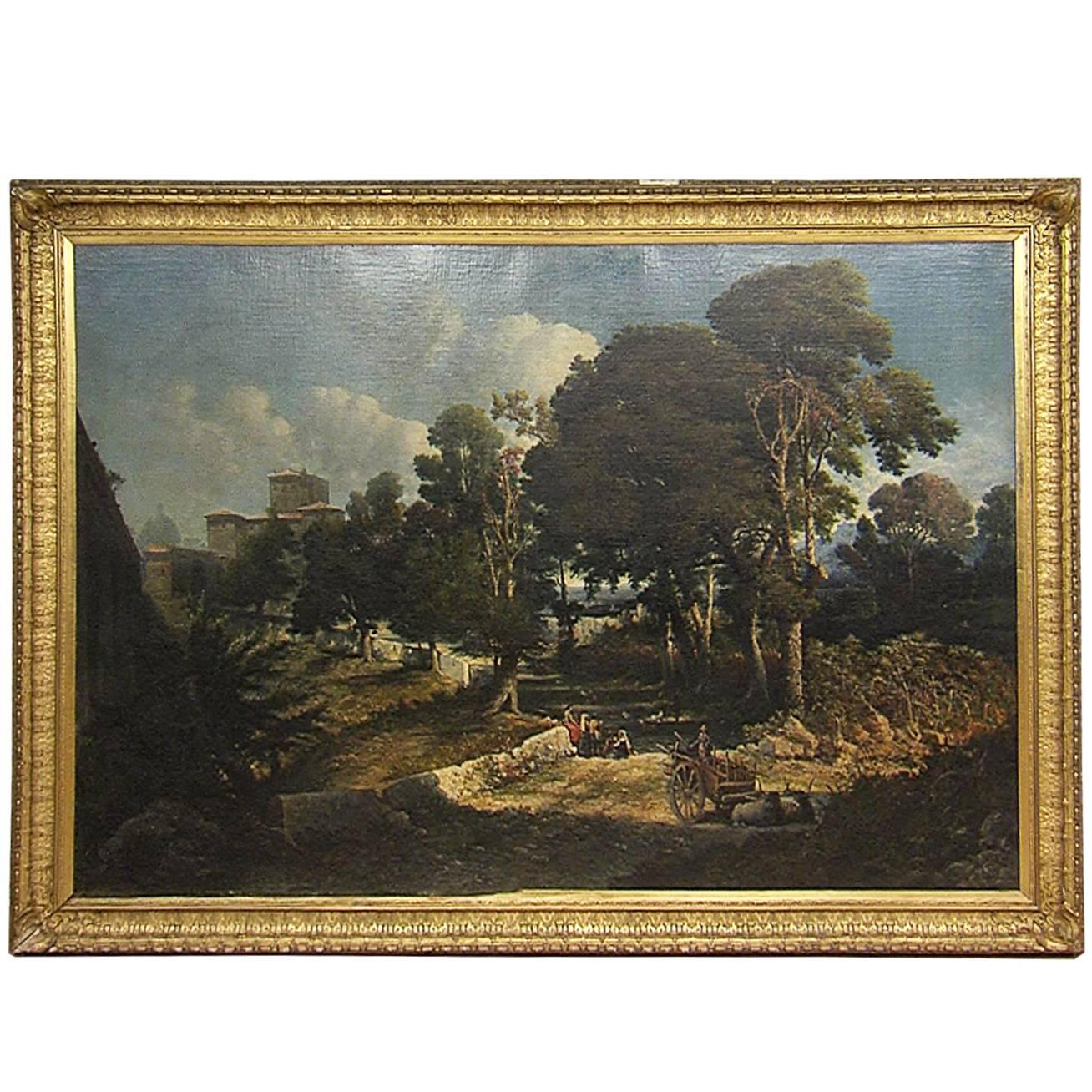 "Midday on the Appian Way, " Oil Painting by George Loring Brown, Rome, 1858 For Sale