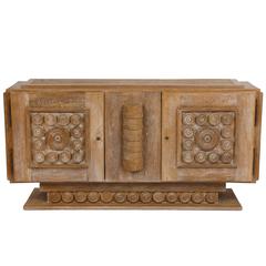 Charles Dudouyt Cerused Sideboard Buffet Deco with Circle Motif Oak French