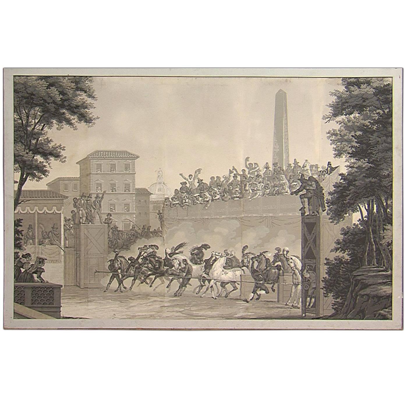 "Race of the Berbers - Start, " Grisaille Painting, 1800 For Sale