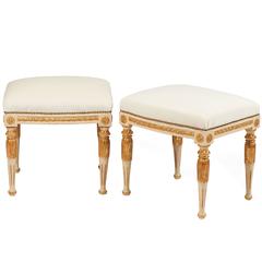 18th Century Pair of Gustavian Gilt and Painted Stools 