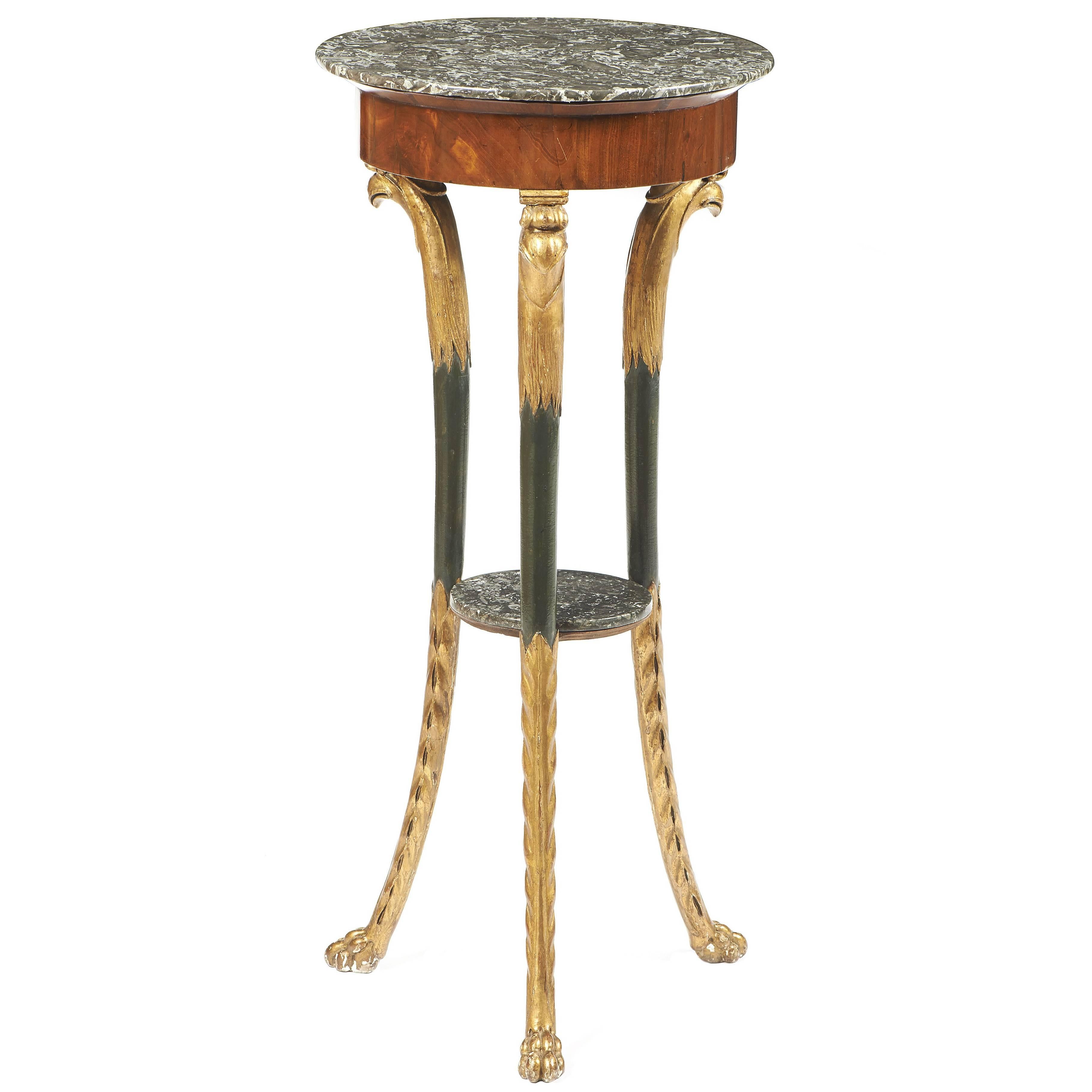 Empire Pedestal Table on Mahogany Ebonized and Giltwood with Black Marble Top