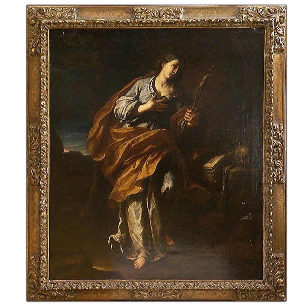 "Mary Magdalen with Crucifix, " Oil Painting by Vaccaro, Naples, 17th Century