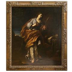 "Mary Magdalen with Crucifix," Oil Painting by Vaccaro, Naples, 17th Century