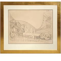 Pablo Picasso Bacchanale I. Crayon on Zinc Lithograph on Arches Paper, 1959