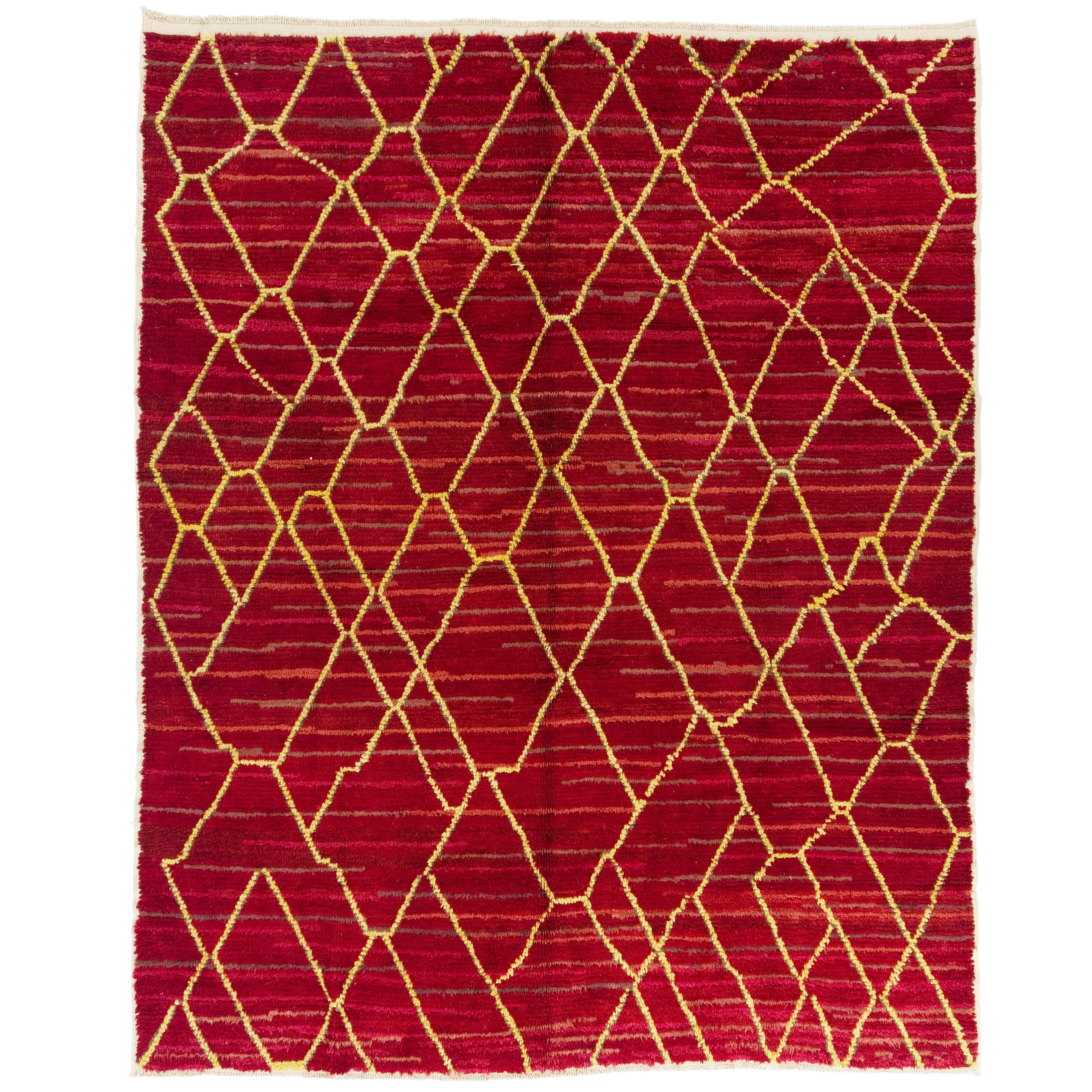 Contemporary Moroccan Wool Rug in Red, Pink and Yellow