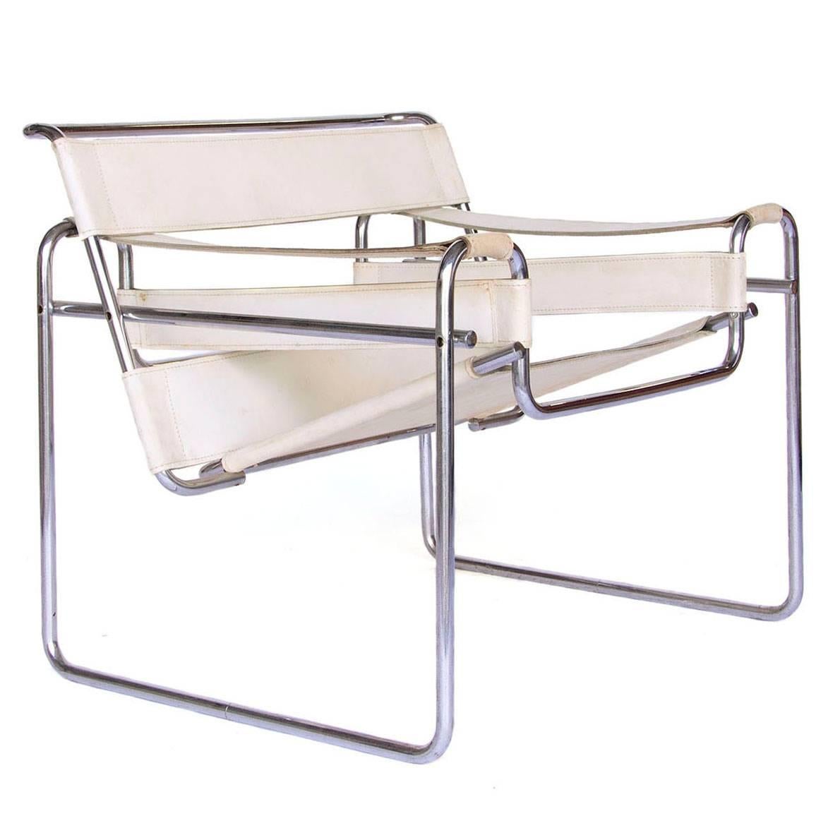 1925, Marcel Breuer, White Leather Vintage Wassily Chair