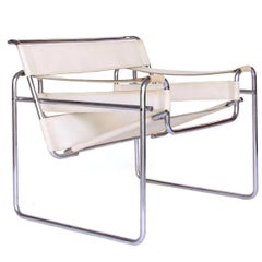 1925, Marcel Breuer, White Leather Antique Wassily Chair