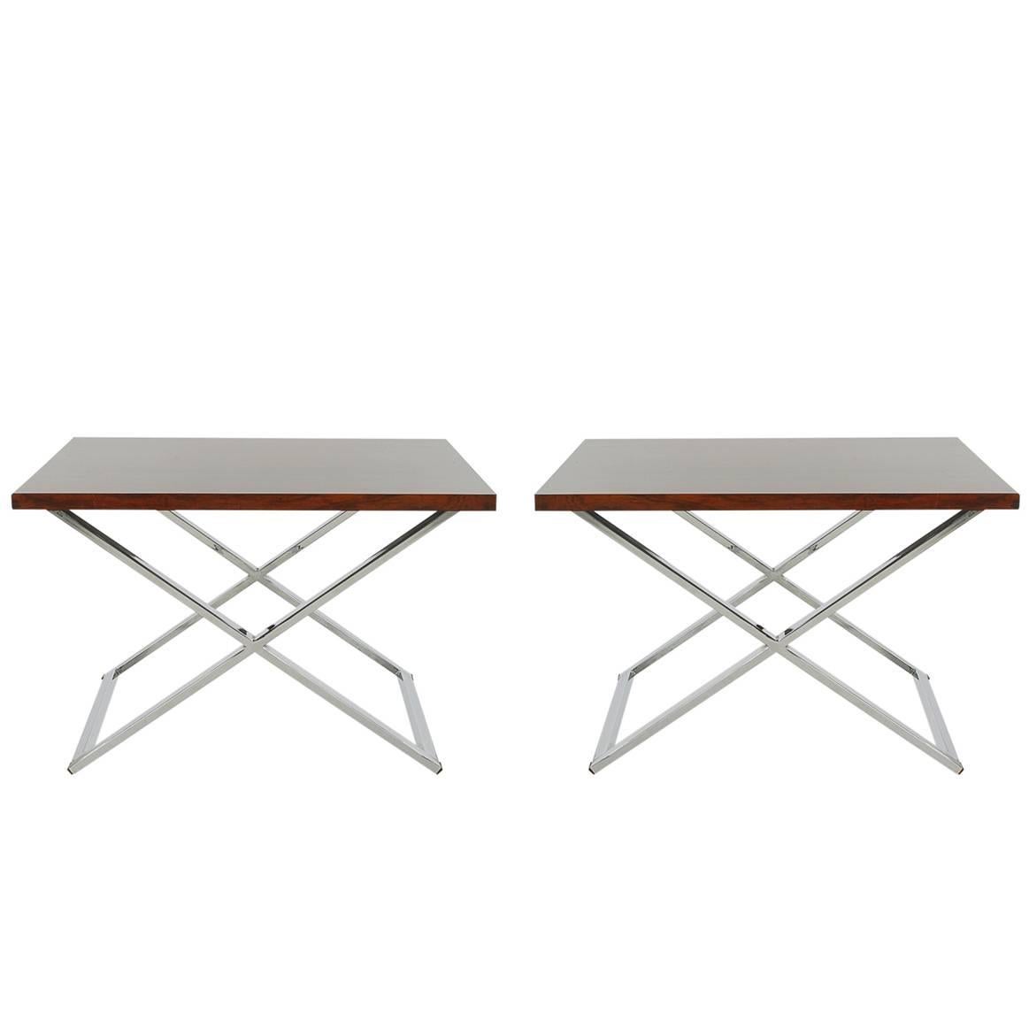 Mid-Century Modern Rosewood and Chrome Table Set Attributed to Milo Baughman