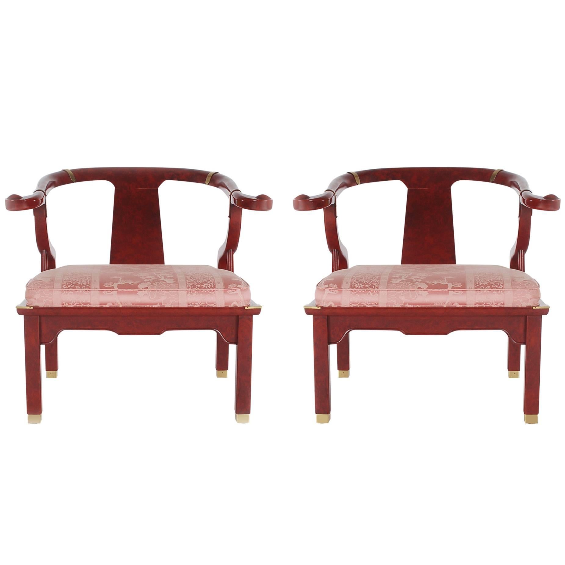 Pair of James Mont Style Asian Modern Chinoiserie Lounge Chairs by Century