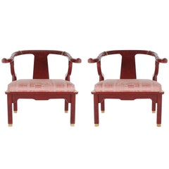 Pair of James Mont Style Asian Modern Chinoiserie Lounge Chairs by Century