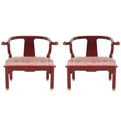 Pair of James Mont Style Asian Modern Chinoiserie Lounge Chairs by Century 8