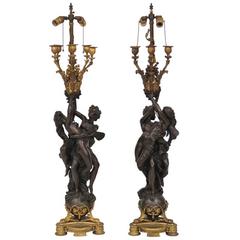 Pair of Antique French Figural Bronze Candelabras