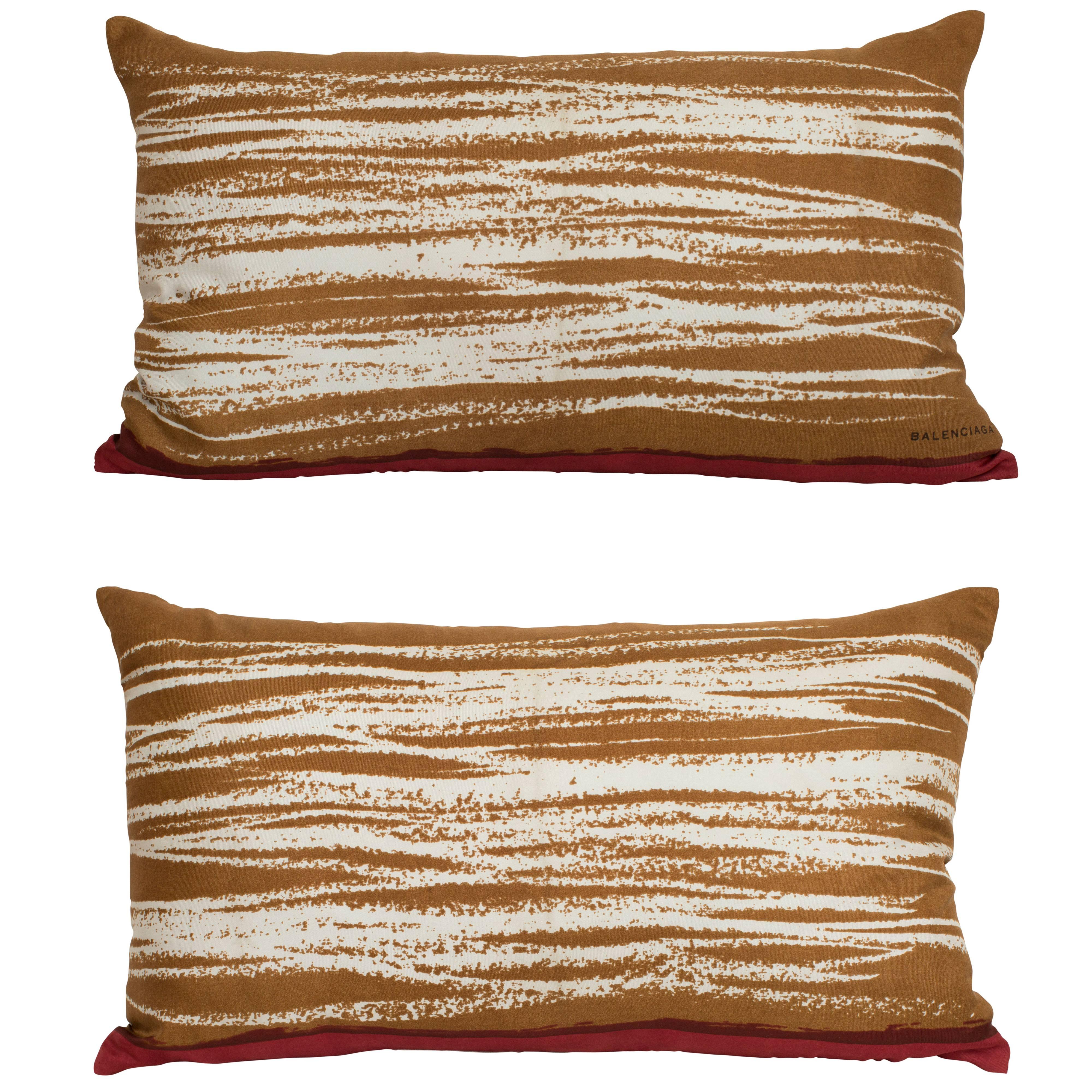 Pair of Vintage Balenciaga Silk Scarf and Irish Linen Cushions Pillows For Sale