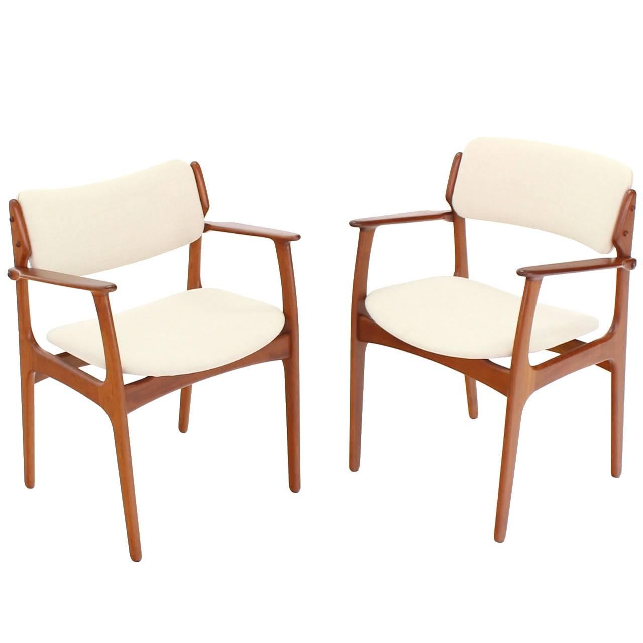 Pair of Two Danish Mid Century Modern Arm Dining Chairs