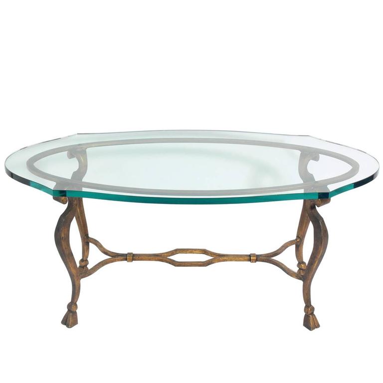 Elegant Gilt Metal Oval Coffee Table For Sale at 1stDibs