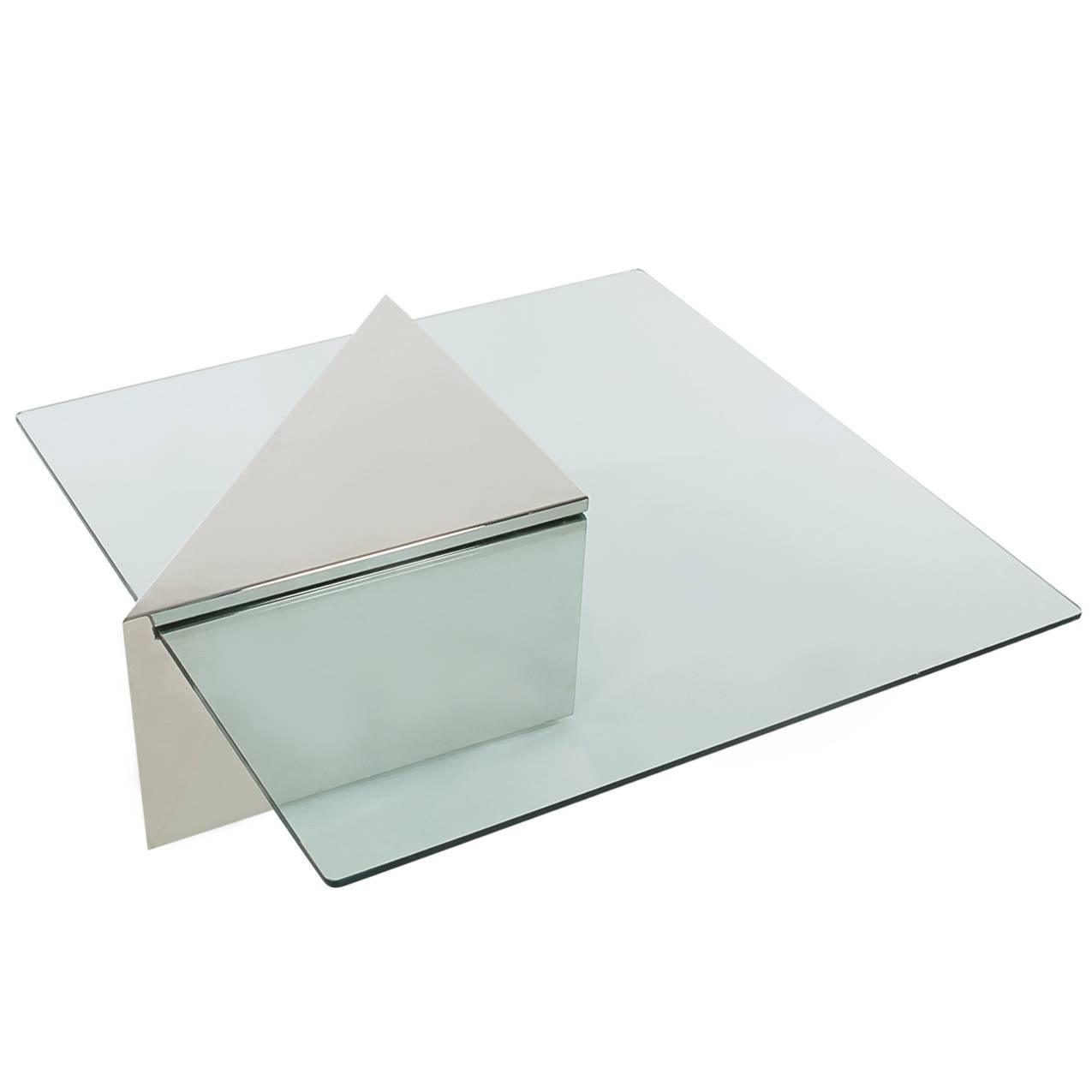 J Wade Beam Cocktailtisch aus Chrom und Glas für Brueton Mid-Century Modern im Angebot