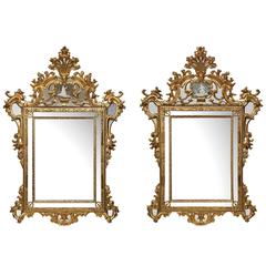 True Pair of Italian 19th Century Louis XIV St. Giltwood Mirrors