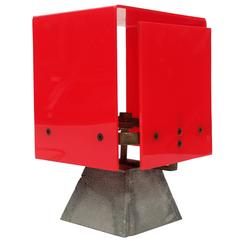 1960s Modernist Red Acrylic Brass Table Lamp Industrial Unusual 7