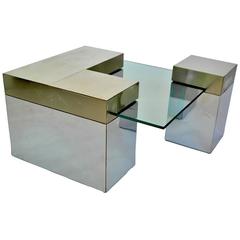Cubist Mirrored Chrome Sectional Square Coffee Table Paul Evans Style