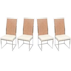 Set of Four Milo Baughman Chrome and Cane Dining Chairs