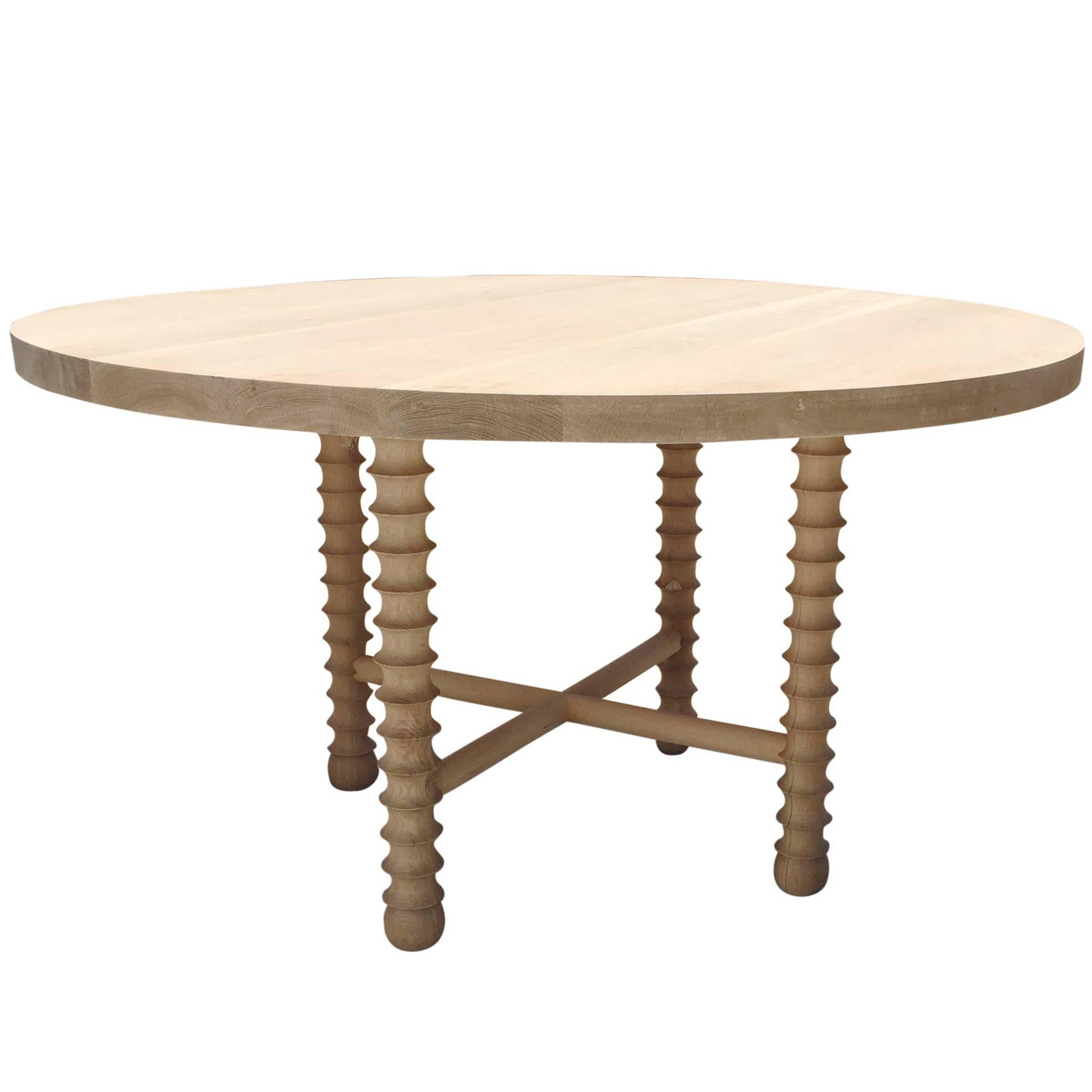 "Ojai" Modern Round Dining or Center Table in White Oak by Haskell Studio For Sale