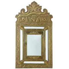 Art Nouveau Brass Small Cushion Mirror Cabinet