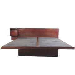 Jens Risom Vintage Teak King-Size Platform Bed with End Table