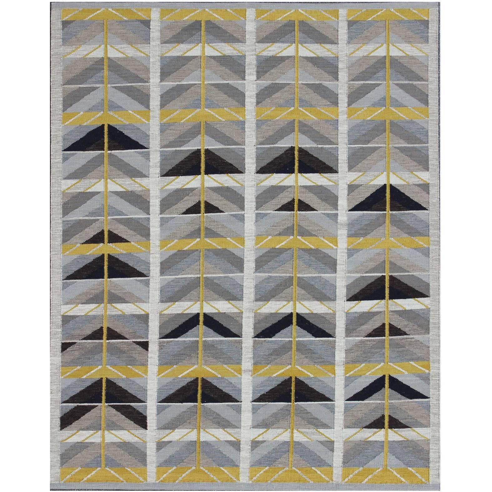 Modern Swedish Rug in Gold, Gray and Black by Keivan Woven Arts  9'4 x 11'5 For Sale