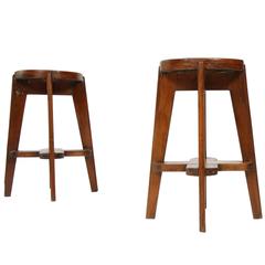 Pierre Jeanneret Set of Two High Round Stools