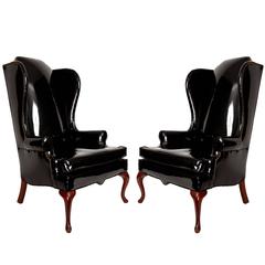 Vintage Black Wing Chairs with Nailhead Trim 7