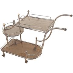 Mid-Century Steel Bar Cart with Smoked Glass Shelves 10