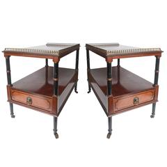 Pair Of Side/ Pembroke Tables with Original Brass Gallery, Great Inlaid & Veneer