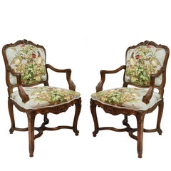 Mid-20th Century American Chestnut Louis XV Open Armchairs