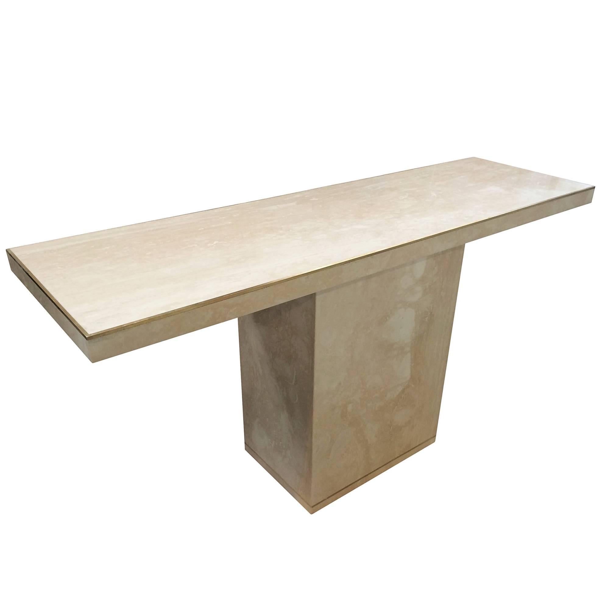 Travertine and Brass Console Table by Cain Modern
