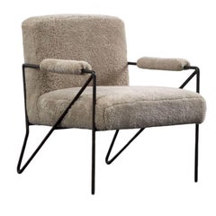 Kelly Wearstler Emmett Lounge Chair w/ Stainless Steel Hair Pin Legs, Shearling